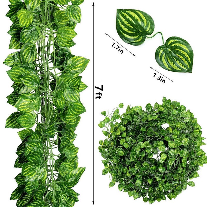 ZWYOQI 168 feet Artificial Vines Greenery Garland Fake Hanging Leaves Faux Foliage Plants for Wedding Party Garden Home Kitchen Office Wall Decorations (Watermelon/24 Strands) - Image 3